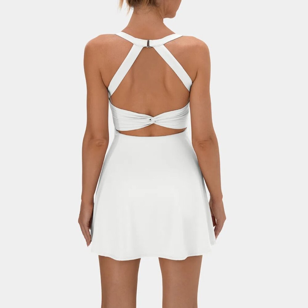 NWT Halara Backless Twisted Active Dress - S - White - Tennis Dress